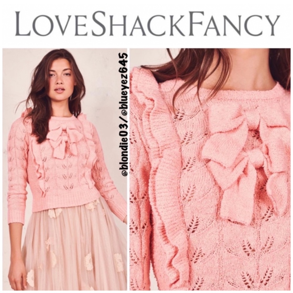 Loveshackfancy Kennie pink pullover bow sweater M
